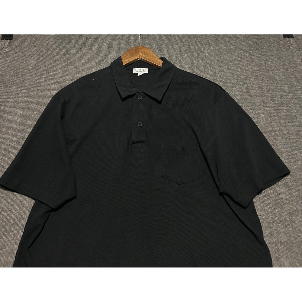 Sunspel england riviera polo shirt mens black designer preppy size XL